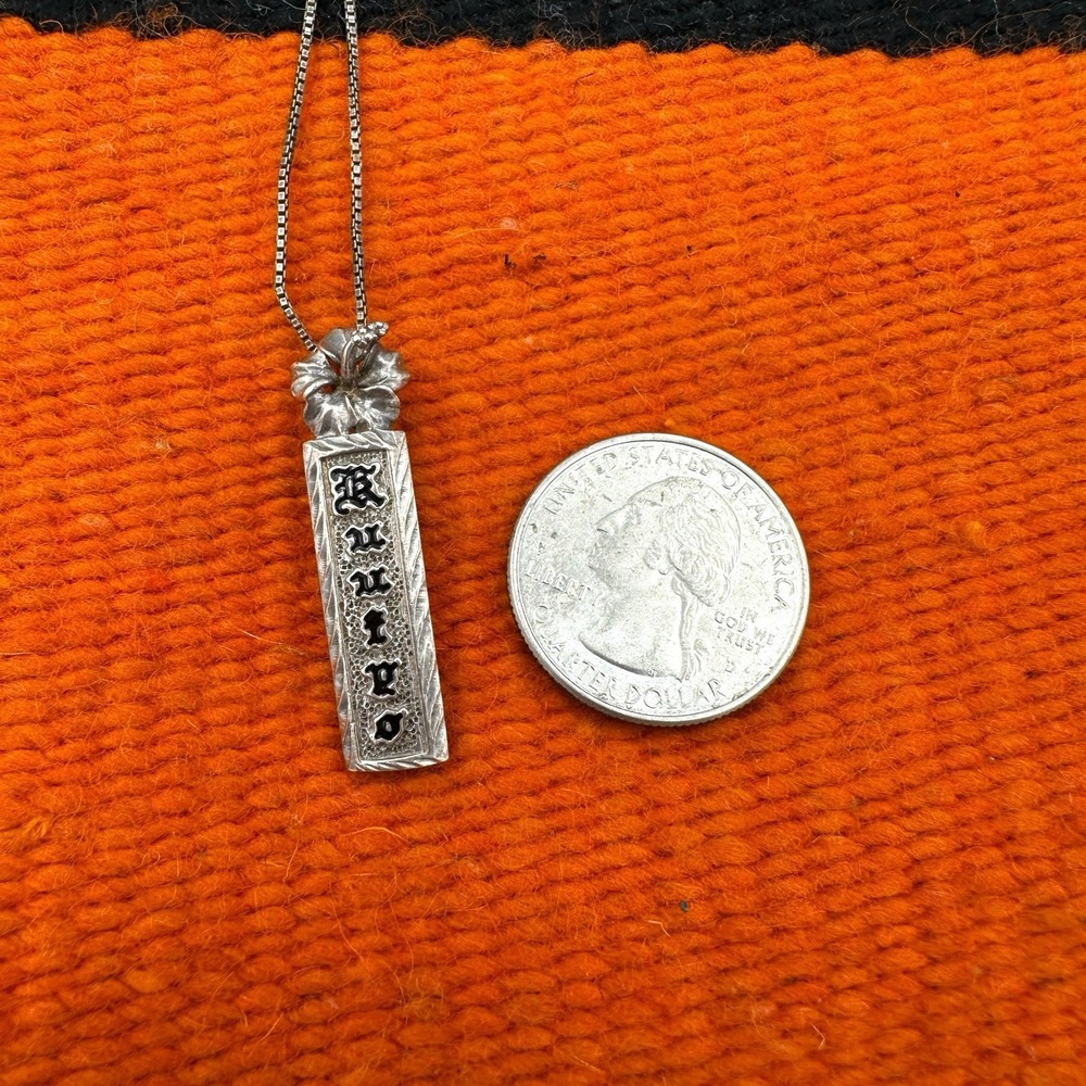 Vintage Hawaiian Heirloom Sterling Silver Kuuipo Vertical Pendant Bar Necklace - Picture 9 of 9